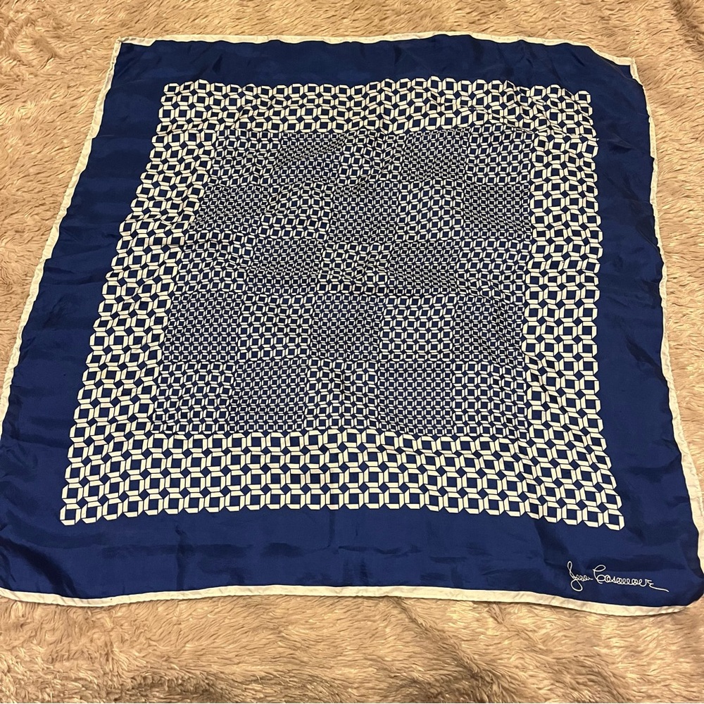 Jean Caseeere Scarf 100% Silk Square 27 In French Designer Abstract Vintage Blue